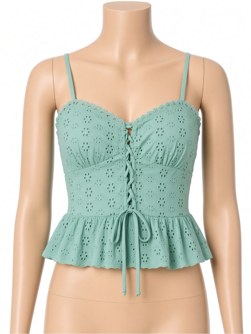 Wild Fable Mint Green Eyelet Lace Peplum Crop Top Size M – Lace-Up Coquette